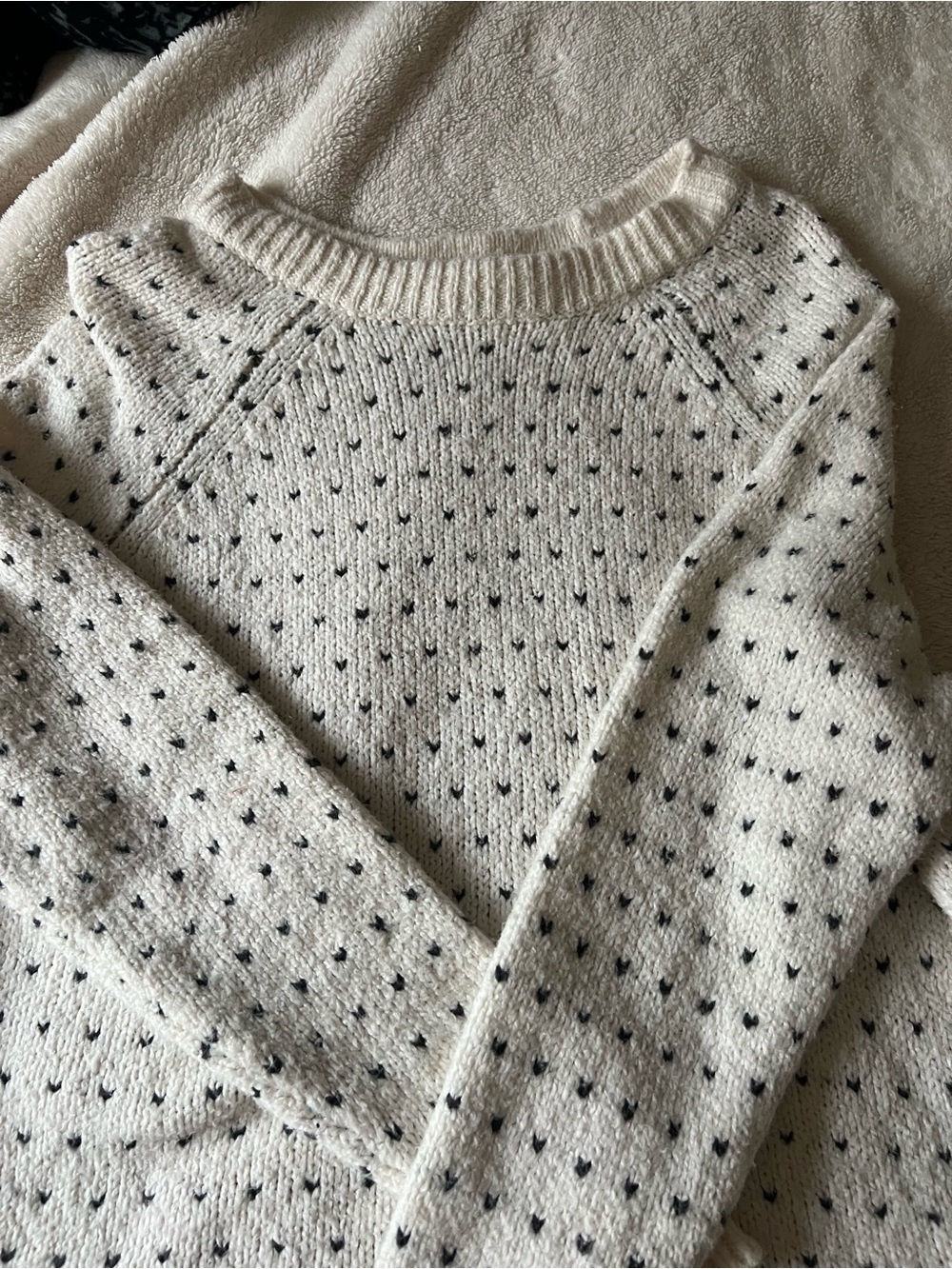 aerie Cream Crewneck Sweater with Black Dot Knit